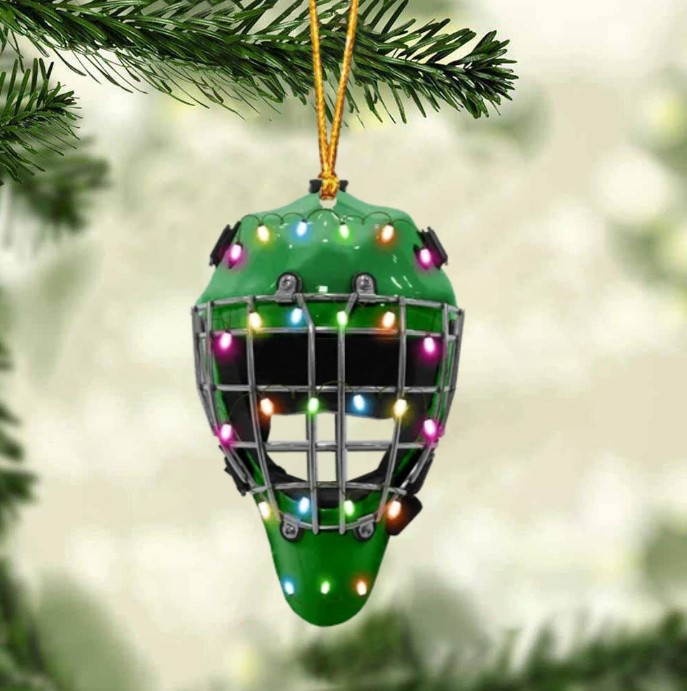 Ice Hockey Helmet With Cage - Personalized Christmas Ornament - Gifts For Ice Hockey Lovers