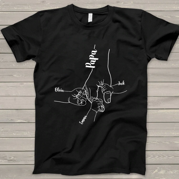 PERSONALIZED Names Hands Grandkids Papa T-SHIRT