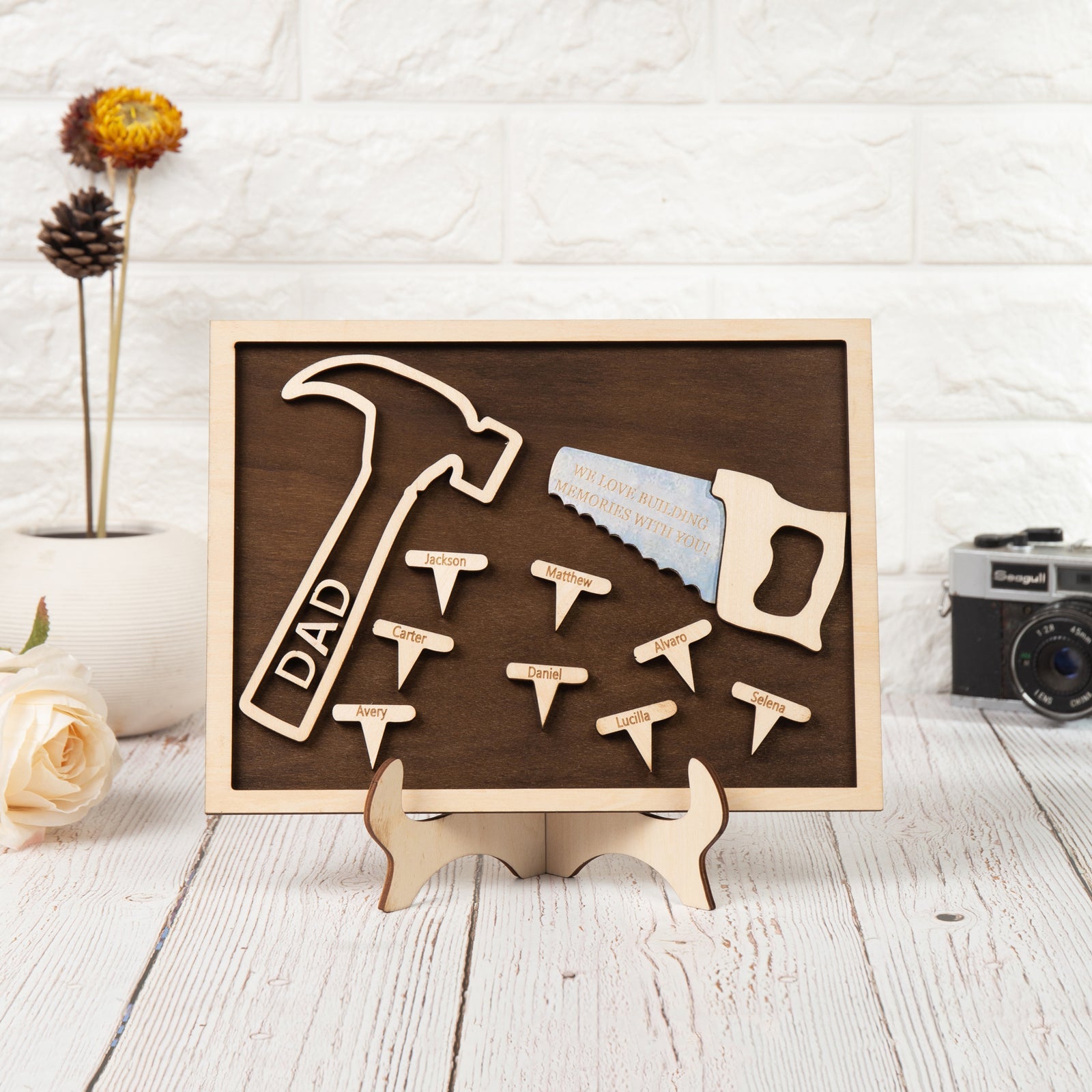 Dad Tool Set Wood Signs Custom 8 Names Father’s Day Construction Dad Sign