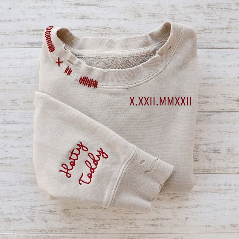 VINTAGE CUSTOM CREW-Custom Embroidered Hand Distressed Roman Numeral Sweatshirt