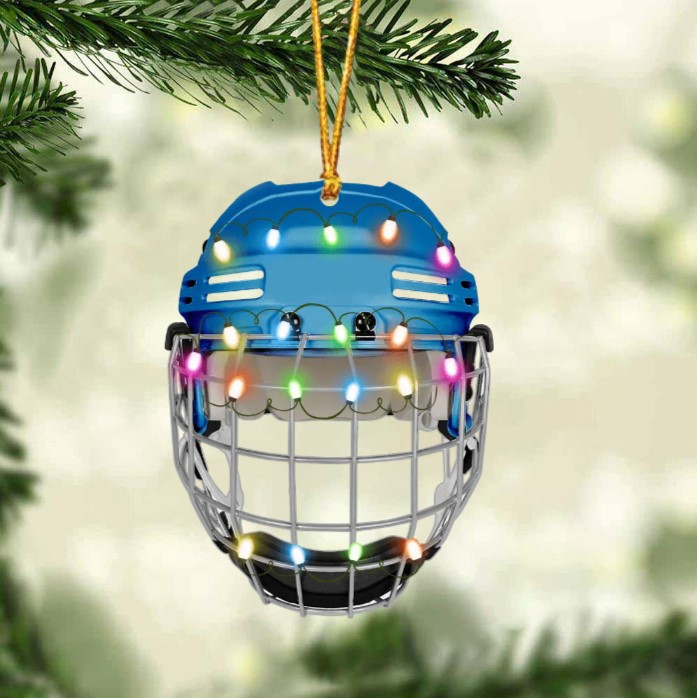 Ice Hockey Helmet With Cage - Personalized Christmas Ornament - Gifts For Ice Hockey Lovers