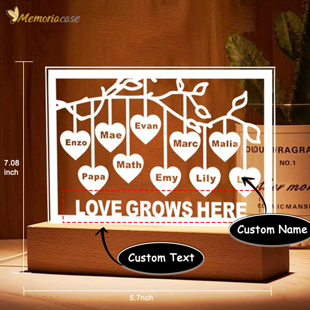Personalized Family Tree Acrylic Night Light Engraved Names And Text