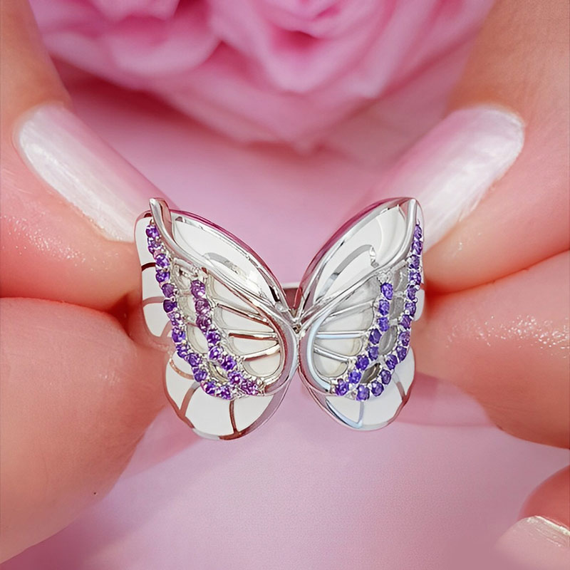 For Memorial - Those We Love Fly with Us Diamond Double Butterfly Ring