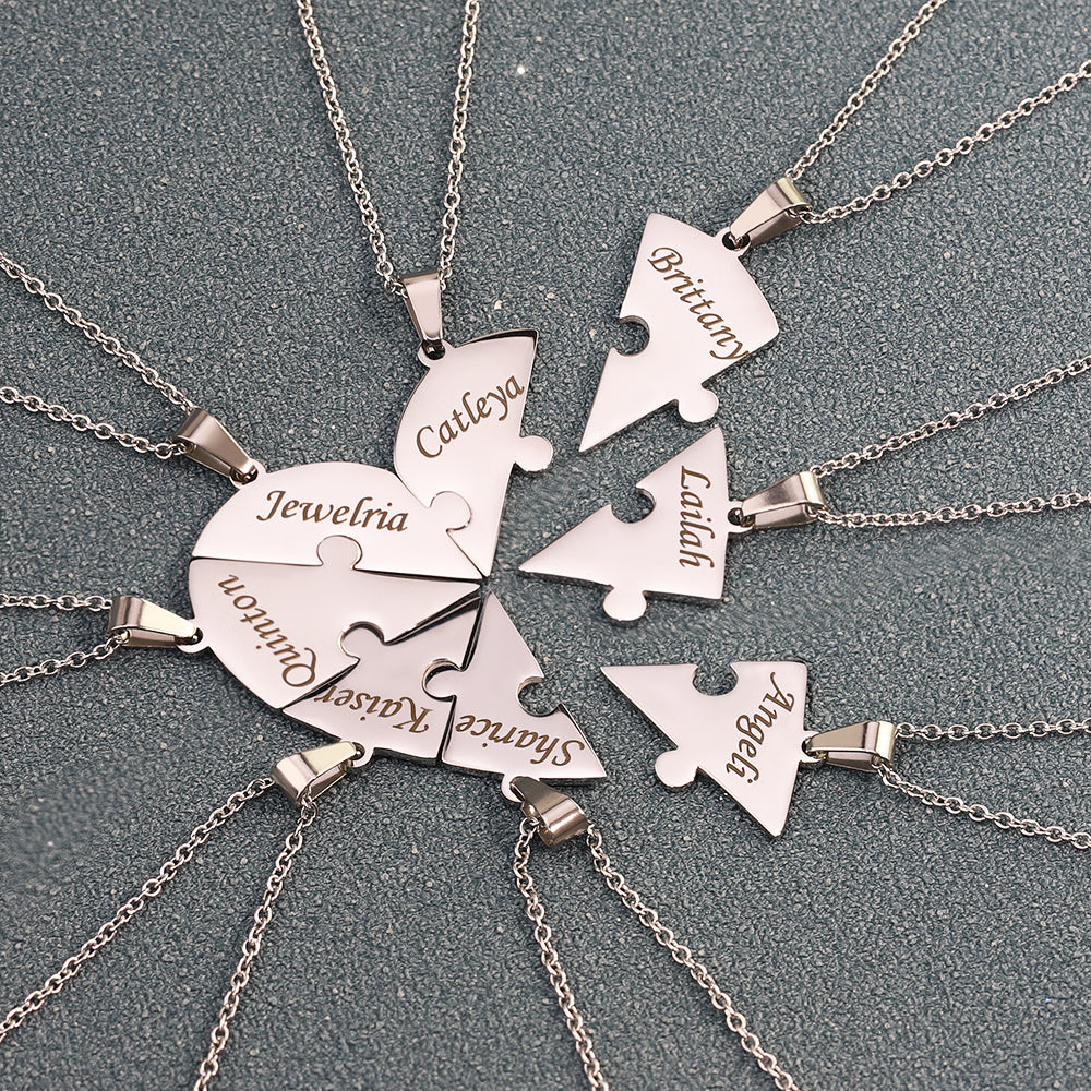Personalized Heart Puzzle Pieces Necklace or Keychain For Mother's/Father's Day Gift Family/Sibling/BFF Gift 