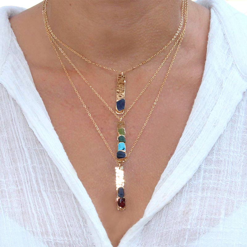 Vertical Custom Birthstone Raw Crystal Necklace