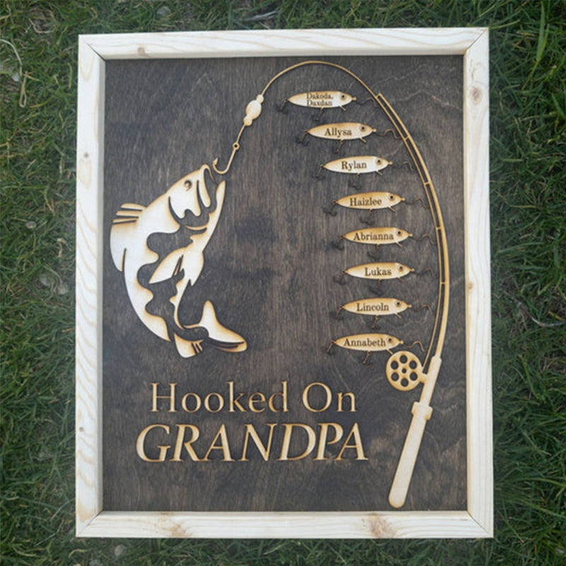Gift for Papa Hooked on Grandpa Papa Dad Father's Day Sign Personalized Customized Fishing Trip Gift For Him 1-8 Lures
