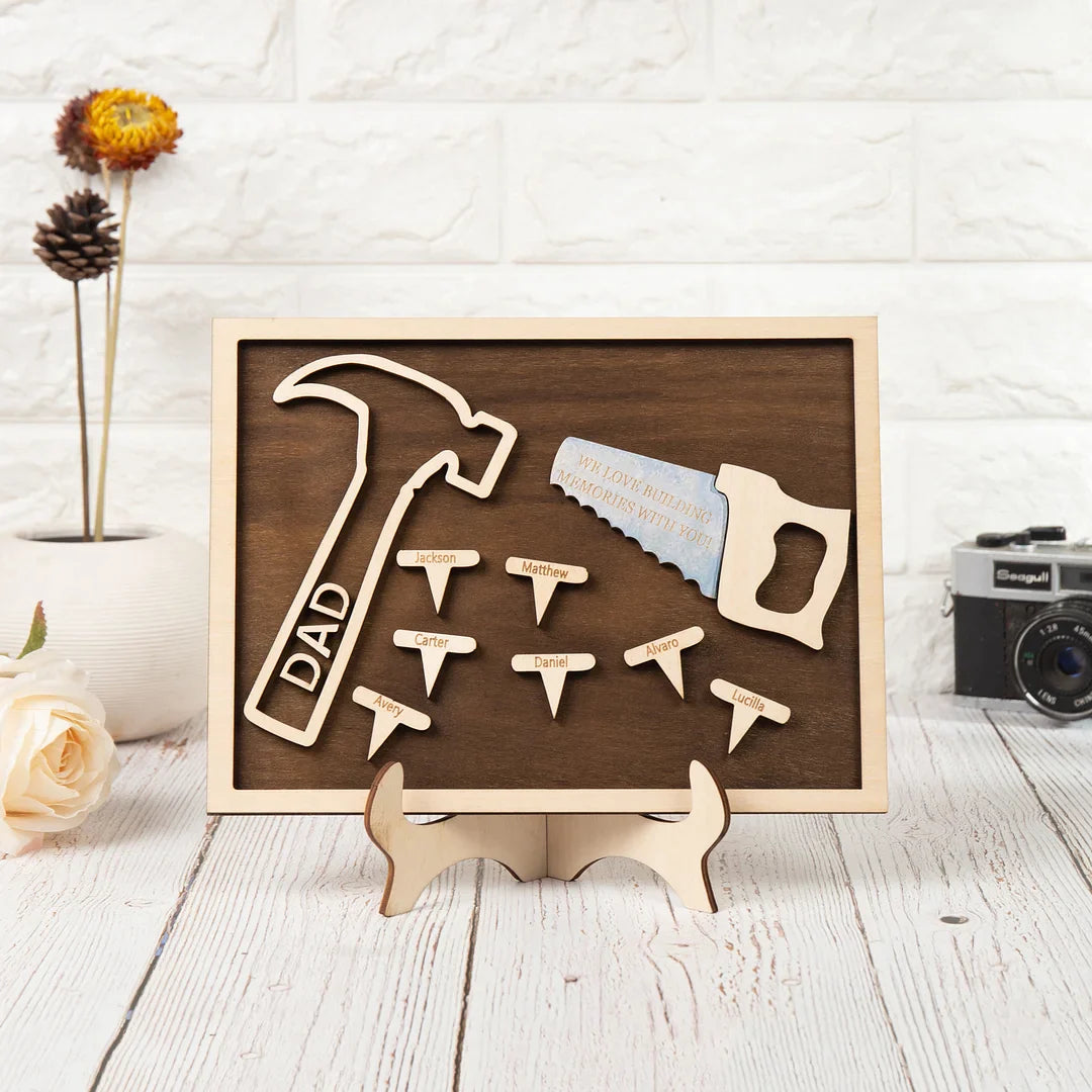Dad Tool Set Wood Signs Custom 8 Names Father’s Day Construction Dad Sign