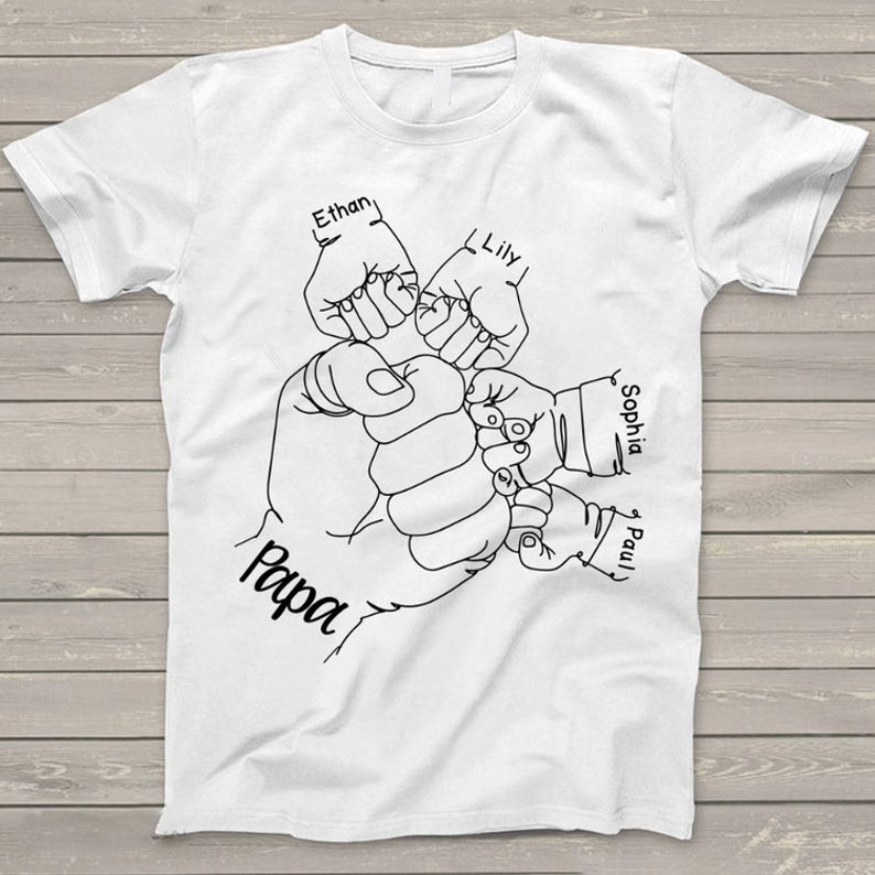 Personalized Papa Shirt, Grandpa Shirt Fist with Grandkid Little Fist Hand Custom Names