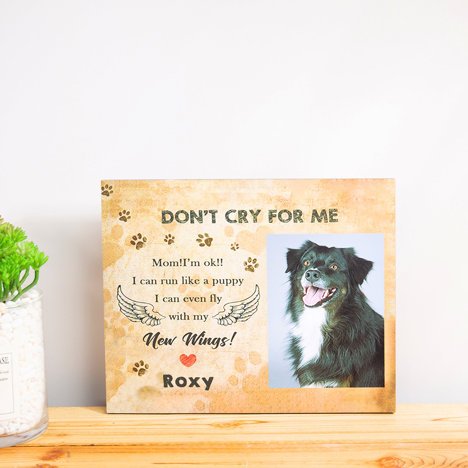 Personalized Custom Picture Frame,Angel Dogs Don’t Cry for Me Mom I’m Ok I can Run Like a Puppy I can Even Fly with My New Wings