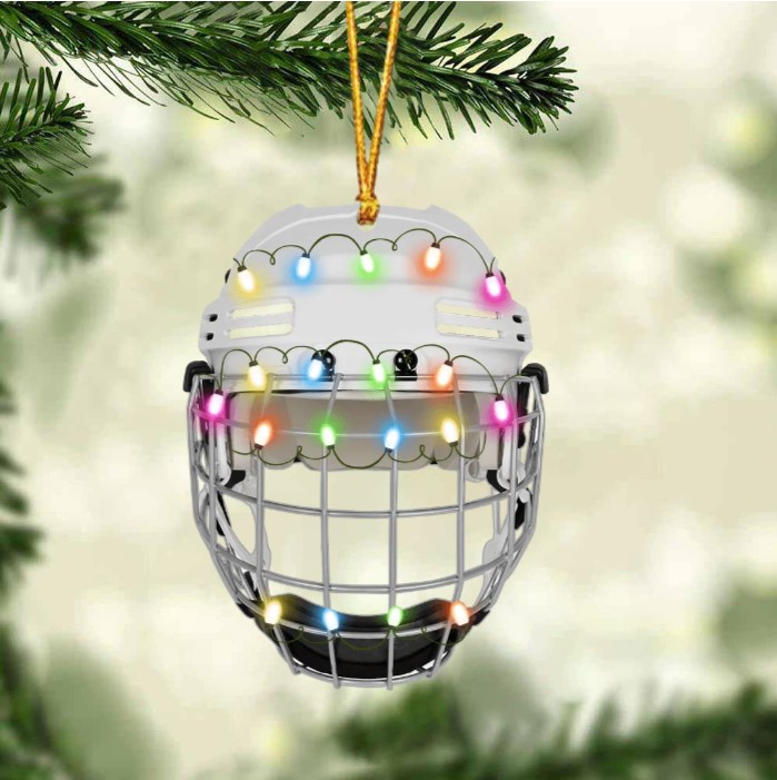 Ice Hockey Helmet With Cage - Personalized Christmas Ornament - Gifts For Ice Hockey Lovers
