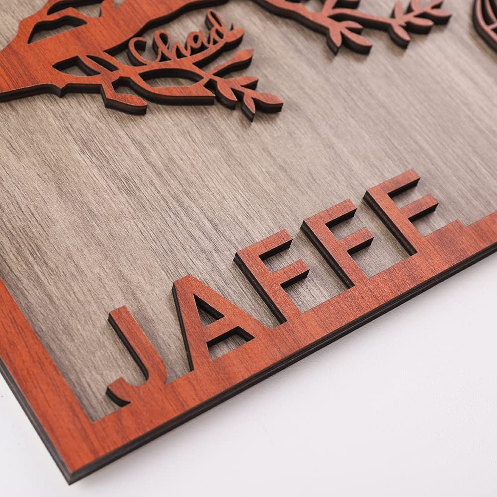 5 Names Personalized Family Tree Frame Wood Frame 5 Family Members Custom Text Hanging Wall Decor