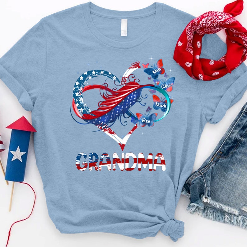 Personalized Grandma And Grandkids Butterfly T-Shirt