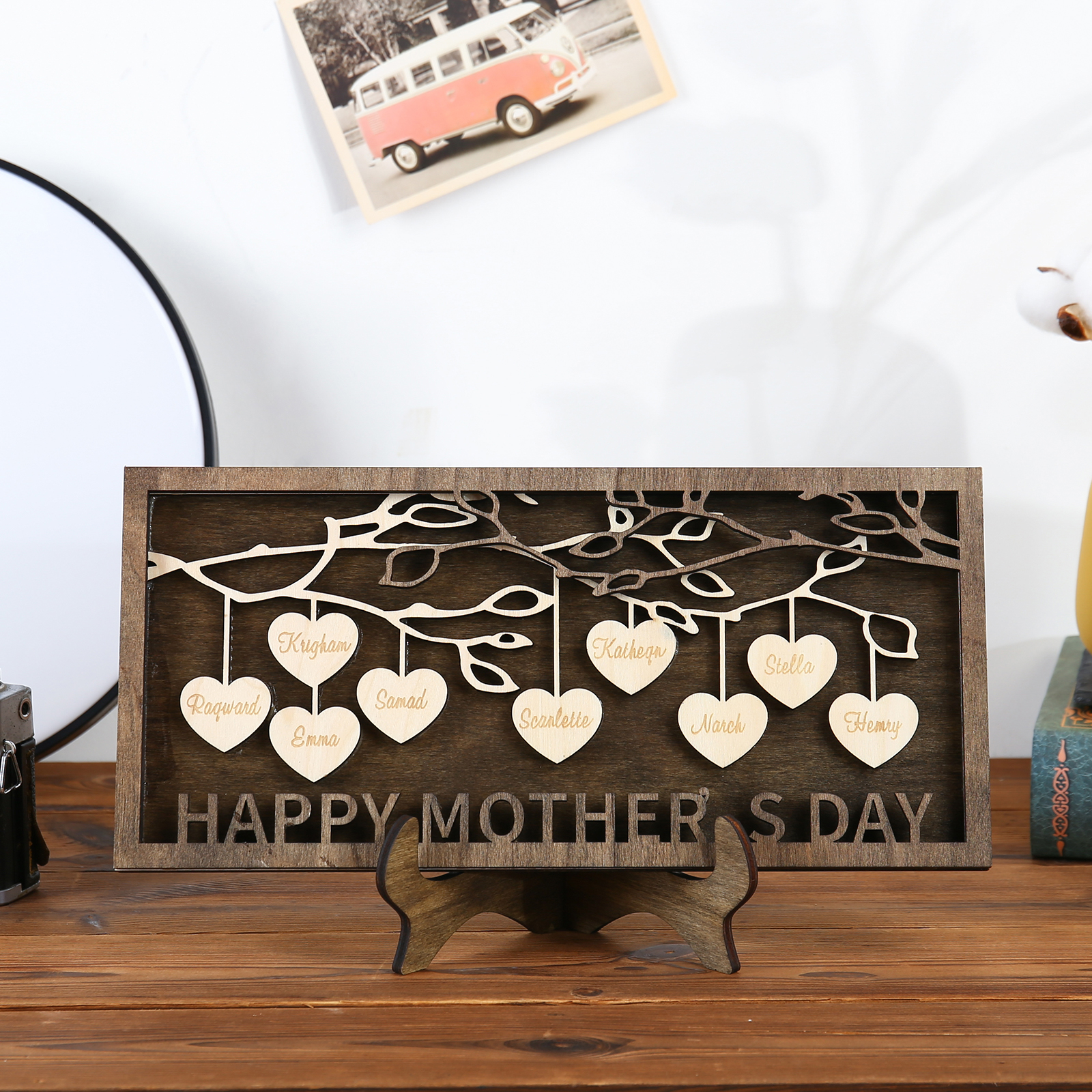 9 Names Personalized Family Tree Frame Wood Frame 9 Family Members Custom Text