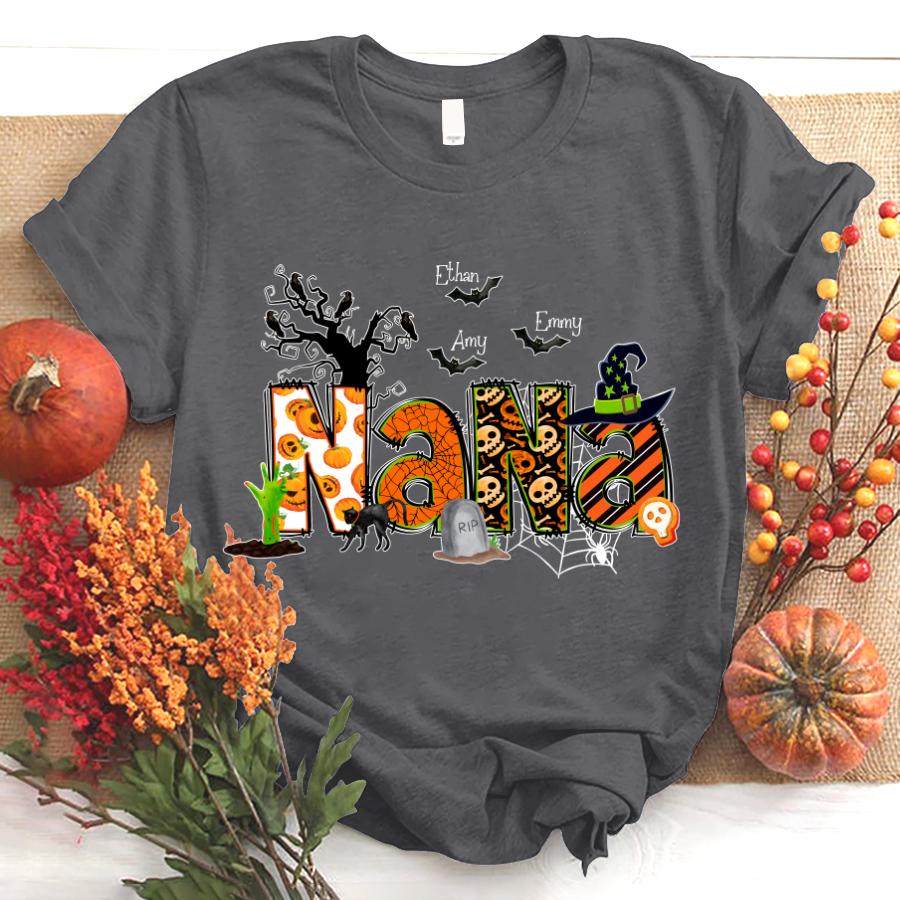 Nana Grandma Bundle Halloween Alphabet Doodle Grandkids T-Shirt