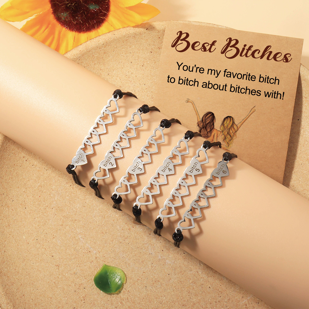 For Friend -  Best Bitches Heart Braided Bracelet