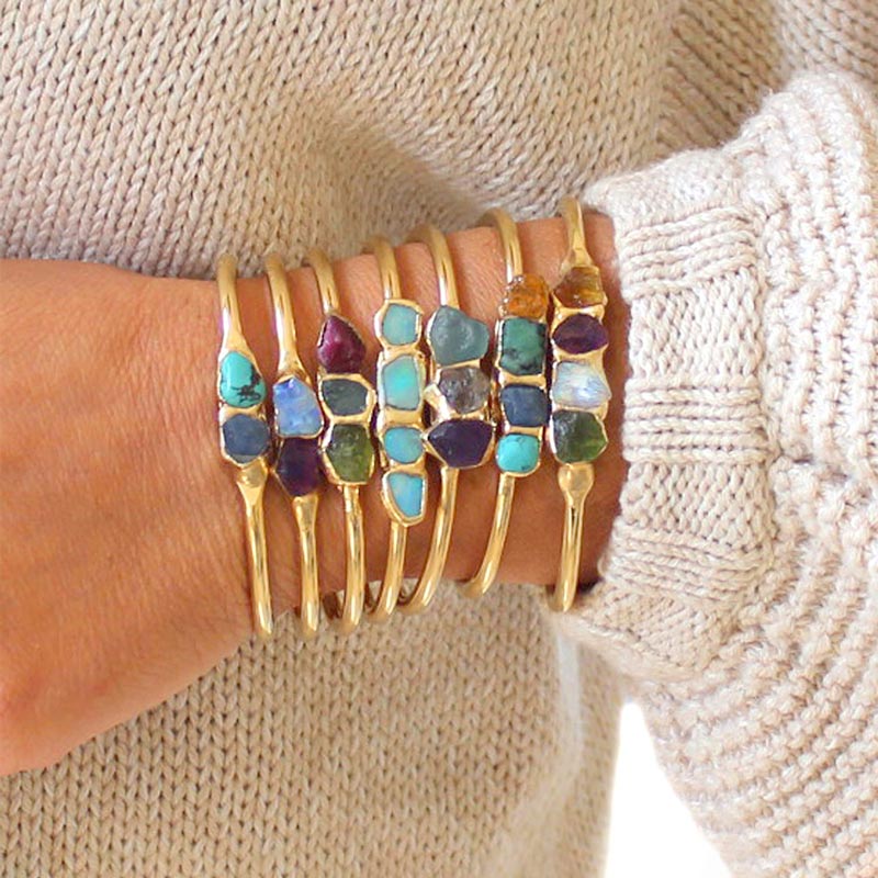 Custom Family Birthstone Raw Crystal Bracelet