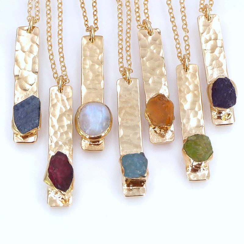Vertical Custom Birthstone Raw Crystal Necklace