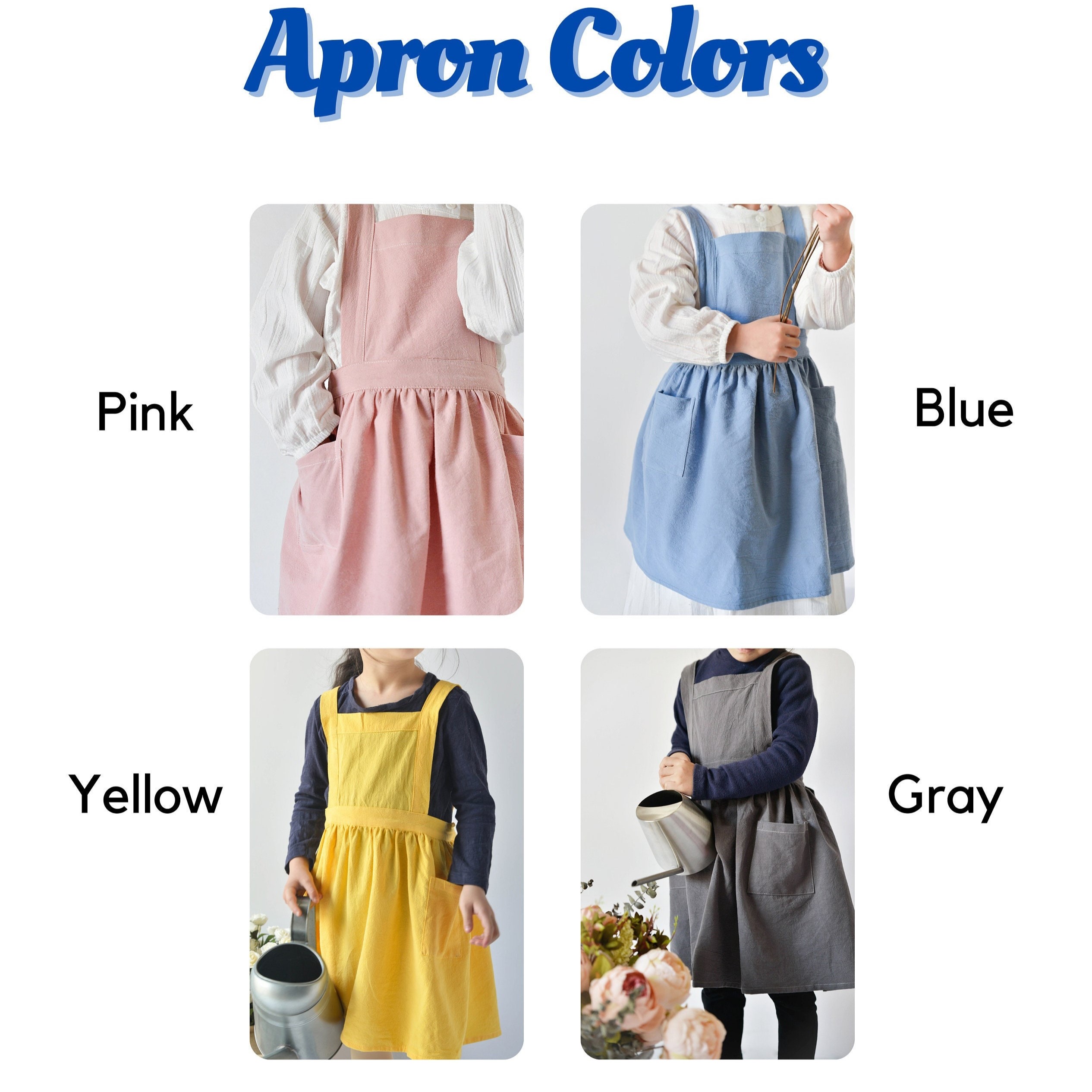 Personalized Embroidery Linen Apron with Pockets for Kid | Apron07