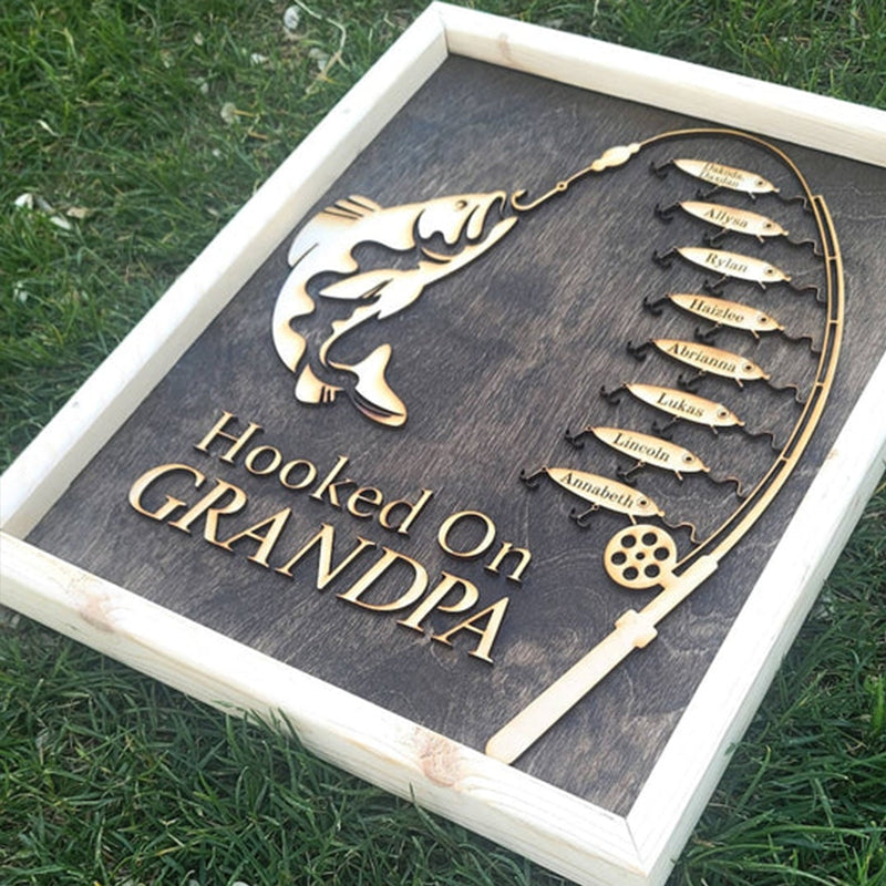 Gift for Papa Hooked on Grandpa Papa Dad Father's Day Sign Personalized Customized Fishing Trip Gift For Him 1-8 Lures