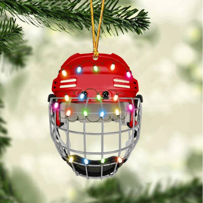 Ice Hockey Helmet With Cage - Personalized Christmas Ornament - Gifts For Ice Hockey Lovers