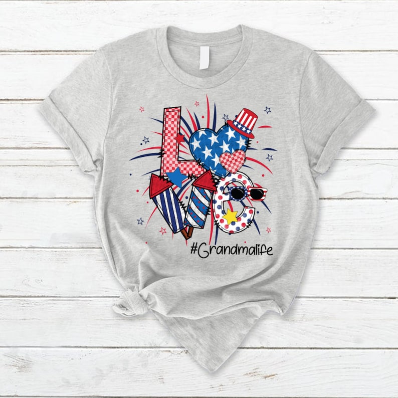 Personalized Grandma Shirt, Custom Mom Name 4th of July Shirt, Patriotic Doodle Grandmalife Custom Tshirt for Grandma, Grandma with kid name