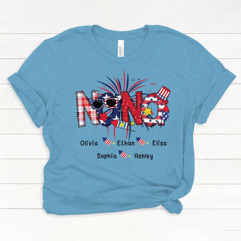 Personalized Grandma Tshirt, Classic Canvas Nana Tshirt, High Quality Grandma Shirt, Mom Shirt Classic Canvas 4th of july Bella Canvas Nana
