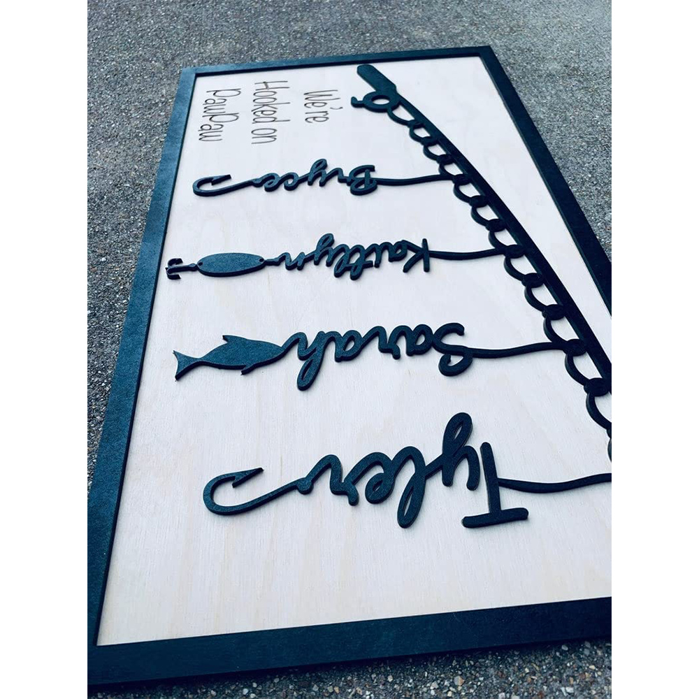 3 Names Personalized Family Frame Wooden Fish Frame 3 Family Members Custom Text Wooden Decor