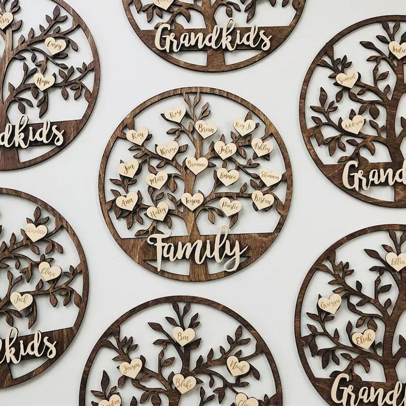 2 NAMES Family Tree Sign Personalized Wooden Engraved Family Frame, Nana Mom Gift Ideas