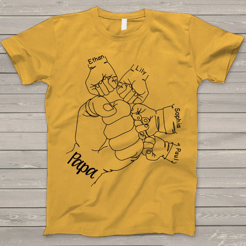Personalized Papa Shirt, Grandpa Shirt Fist with Grandkid Little Fist Hand Custom Names