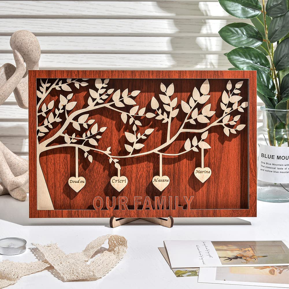 2 Names Personalized Family Tree Frame Wood Frame 2 Family Members Custom Text Wooden Decor
