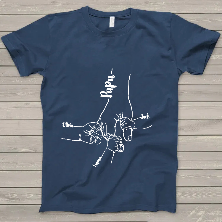 PERSONALIZED Names Hands Grandkids Papa T-SHIRT