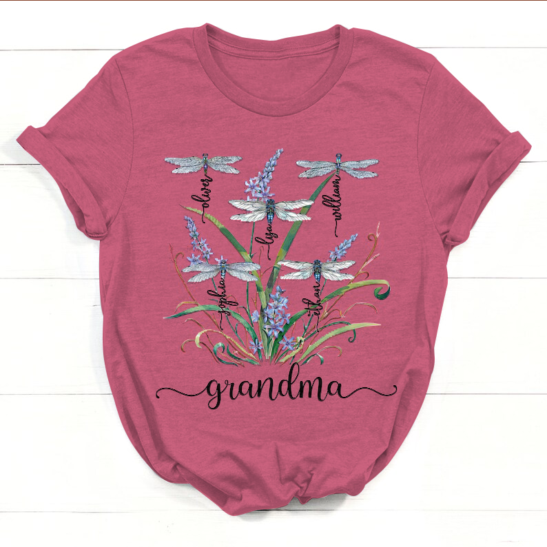 Personalized Nana Dragonfly Shirt, Personalized Grandma With Grandkids Names T-Shirt