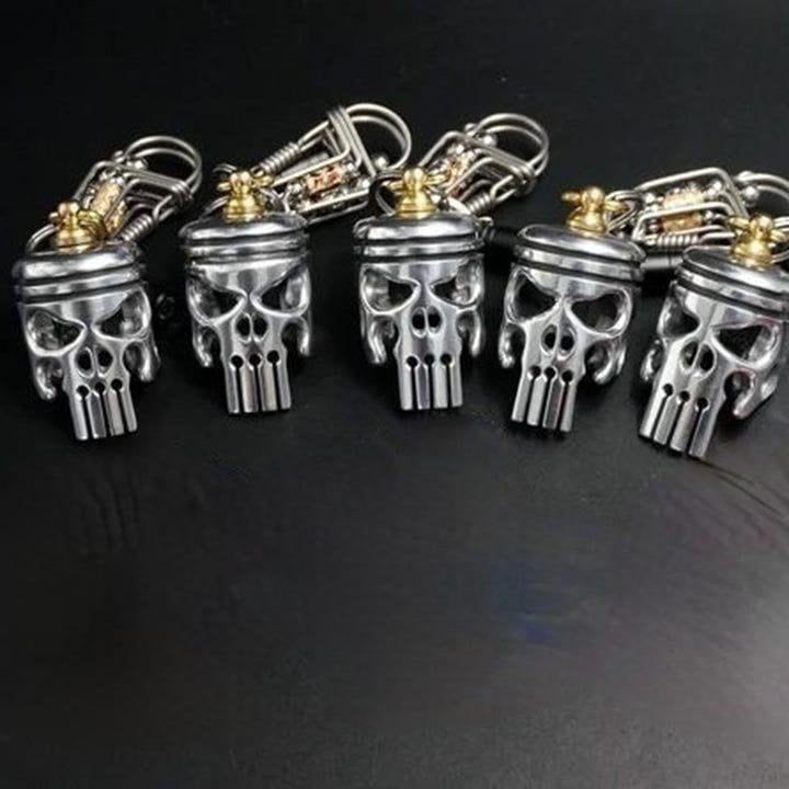Piston Art Skull Keychain (Pendant/Flashlight/Bottle Opener)