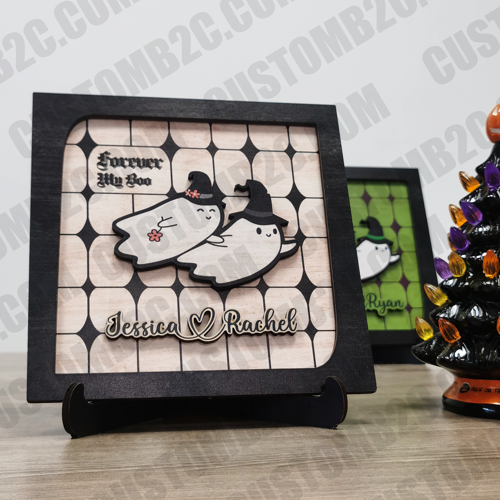 Forever My Boo - Personalized Halloween Decorations Wooden Frame Sign - Gift for Couple