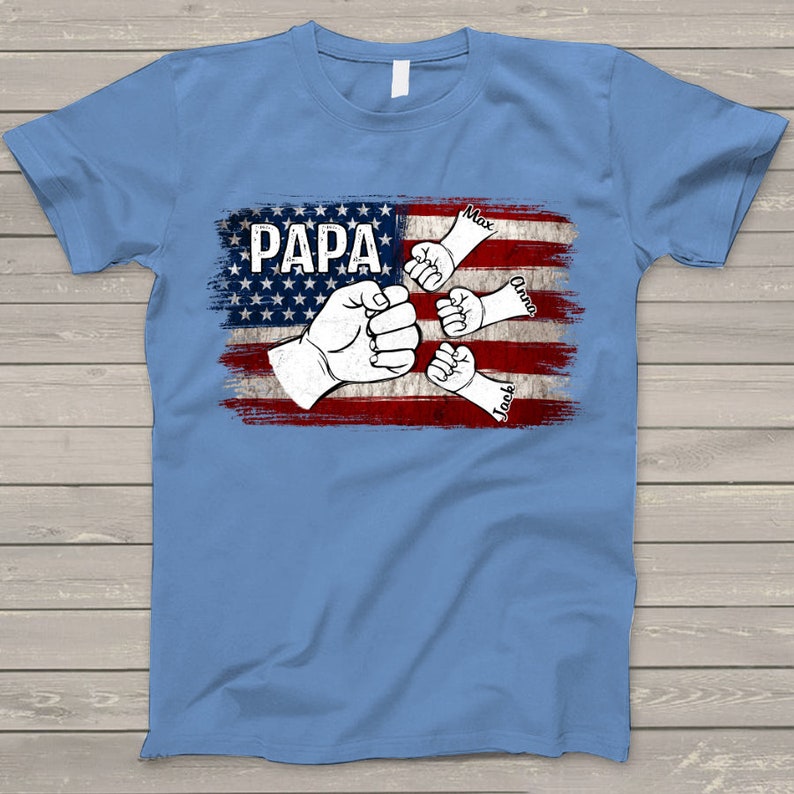 Personalized Papa Shirt, American Flag Grandkids Hands T-Shirt