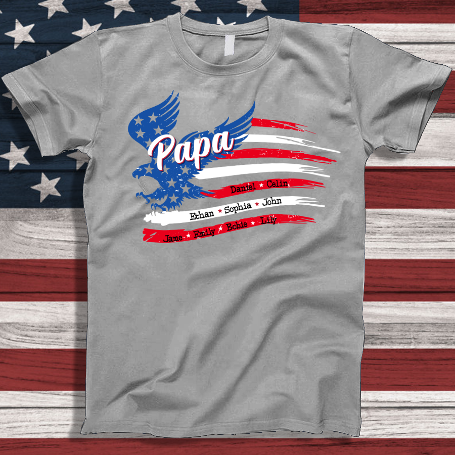 Papa with Grandkids Names 4th Of July CTL94 T-Shirt