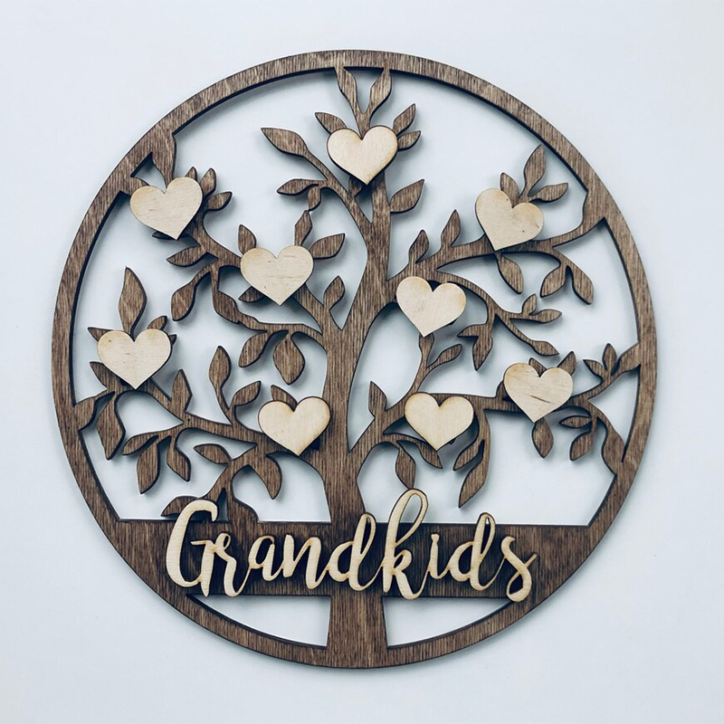 2 NAMES Family Tree Sign Personalized Wooden Engraved Family Frame, Nana Mom Gift Ideas