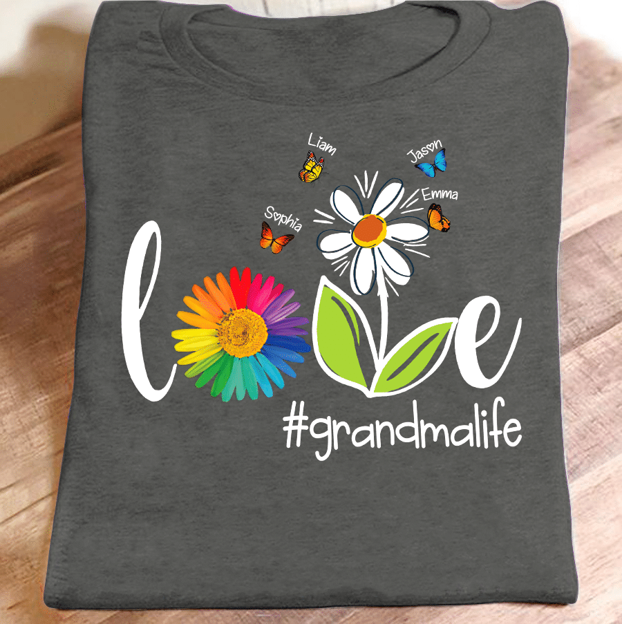 Love Grandma Life Butterfly Personalized T-Shirt