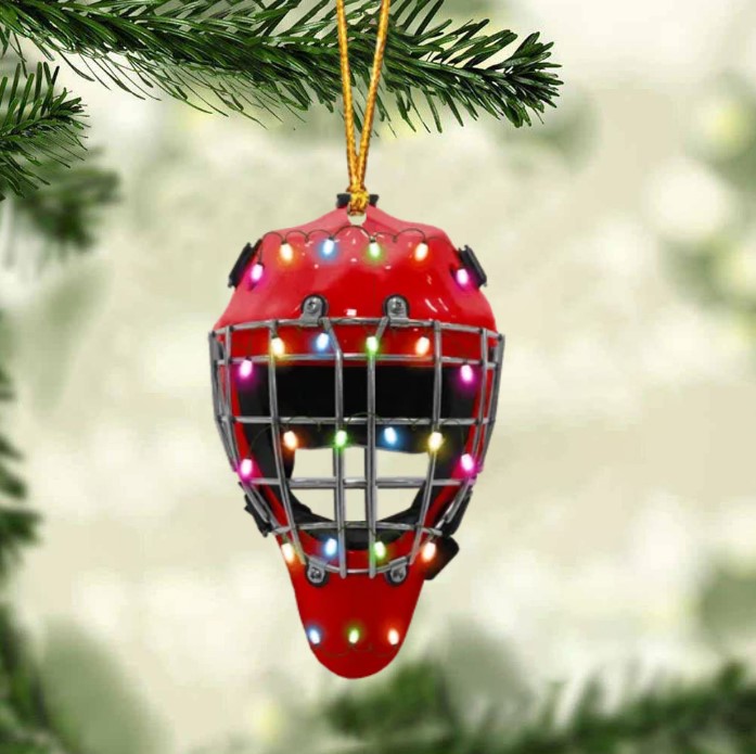Ice Hockey Helmet With Cage - Personalized Christmas Ornament - Gifts For Ice Hockey Lovers