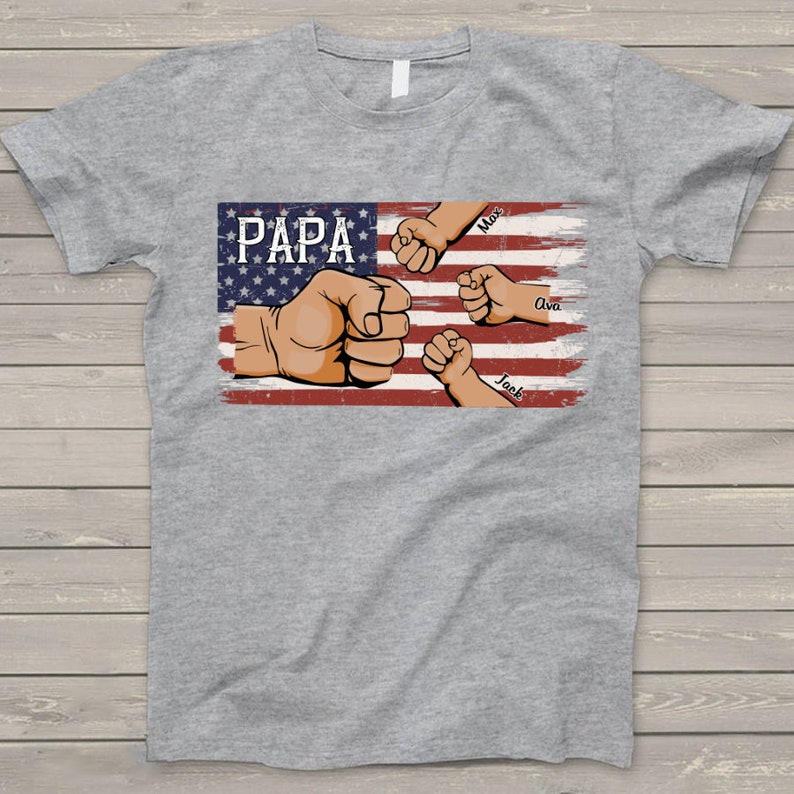 Personalized Papa Shirt, American Flag Grandkids Hands T-Shirt
