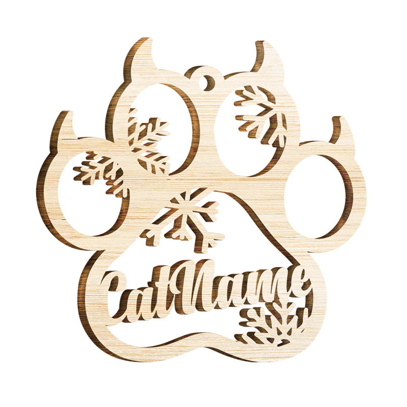 Happy Christmas With Fur Babies - Personalized Custom Paw Shaped Wood Christmas Ornament (Dog, Cat & Angel Wings) - Customized Decoration Gift.