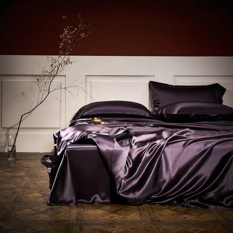 FREE SHIPPING🌹25 Momme Luxury Pure Mulberry Silk Bedding Set of 4(1x Quilt Cover + 1x Bedsheet + 2x Pillowcases)