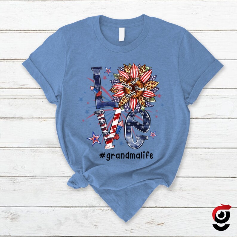 Personalized Grandma Shirt, Custom Love Grandma Life USA with Kid names, Grandma 4th of july Shirt Patriotic Version Tshirt, USA Grandma Tee