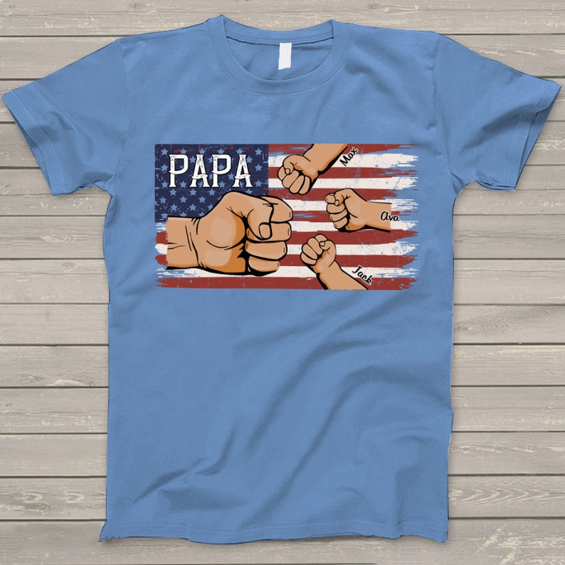 Personalized Papa Shirt, American Flag Grandkids Hands T-Shirt