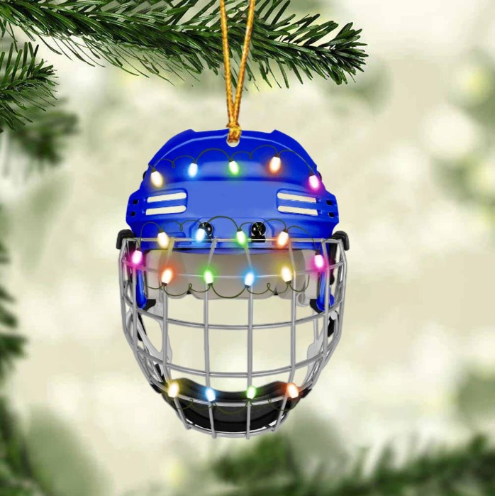 Ice Hockey Helmet With Cage - Personalized Christmas Ornament - Gifts For Ice Hockey Lovers