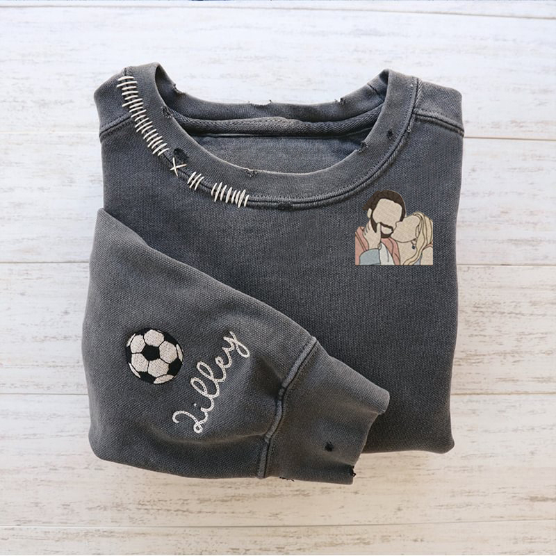 VINTAGE CUSTOM CREW-Custom Embroidered Hand Distressed Photo Sweatshirt