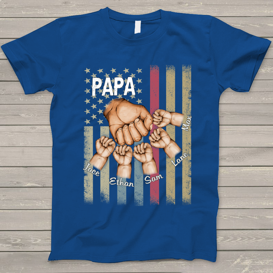 Personalized Papa Grandkids Hands Flag T-Shirt