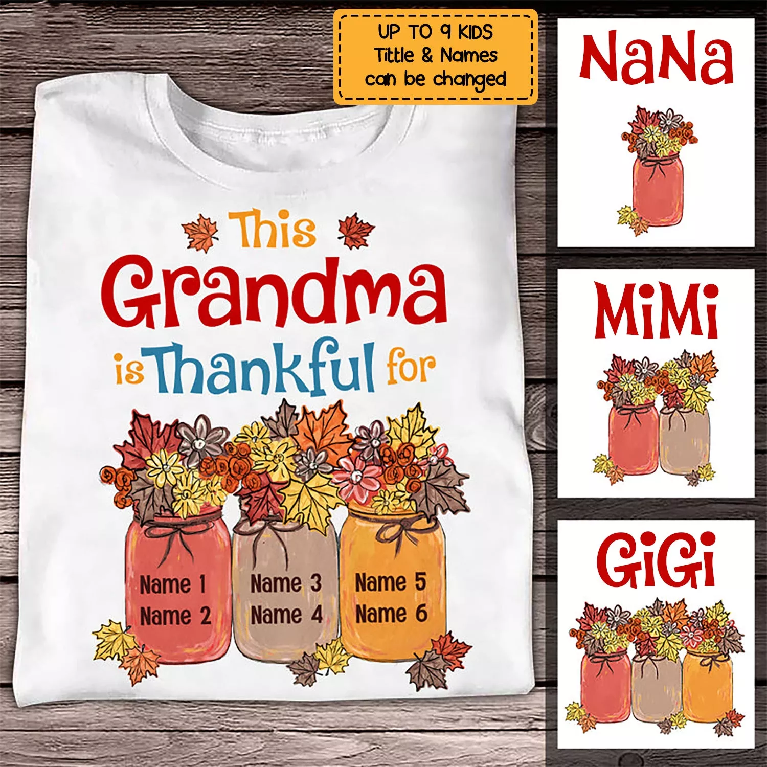 Personalized Mom Grandma Thankful Fall Halloween T-Shirt