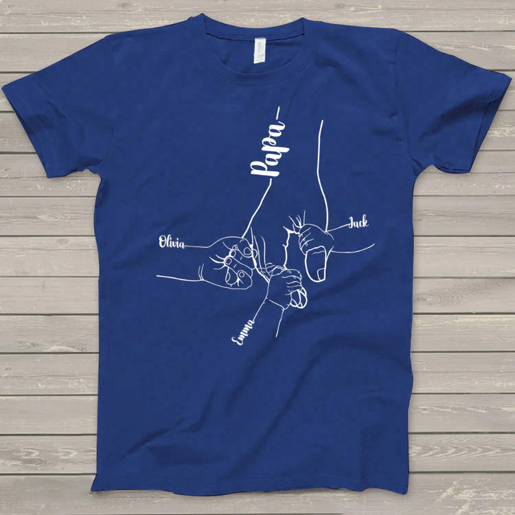 Personalized Names Hands Grandkids Papa T-SHIRT