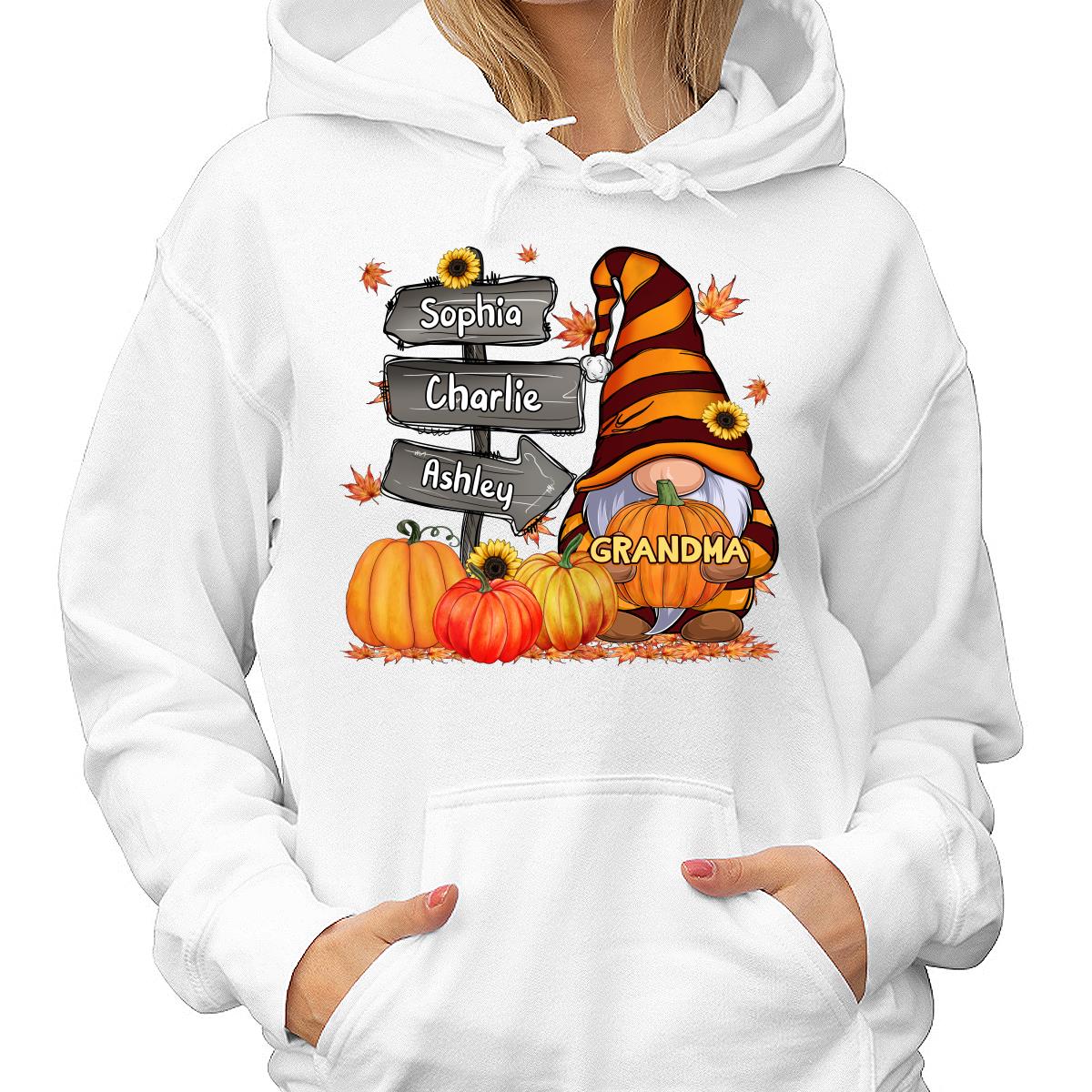 Grandma Mom Gnome Direction Sign Pumpkins Personalized Shirt